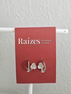 NWT Raizes Portuguese Jewellery Floral And Gold Dual Huggie Hoops